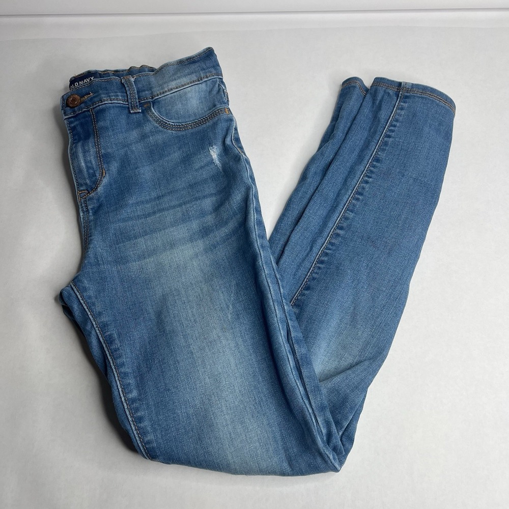 Old Navy Jeans Rockstar Jegging Denim Girls Size 16 Navy Adjustable Waist Cotton